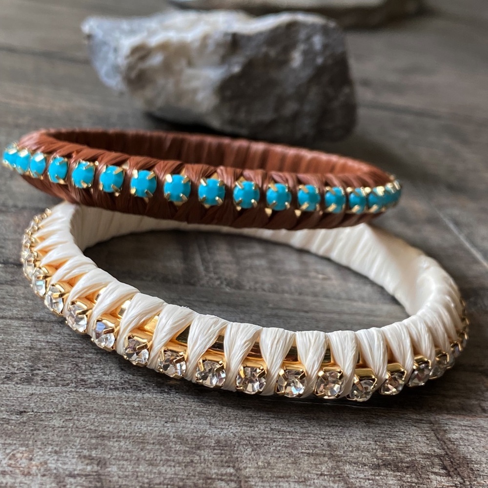 NEW Rhinestone and Turquoise Wrapped Stackable Bangles - Picture 2 of 11